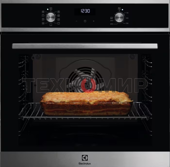 Встраиваемая электрическая духовка ELECTROLUX EOF5F70X с конвекцией, объем 72 л, 8 режимов, очистка каталитическая задняя стенка, 2 стекла в дверце, направляющие проволочные + телескопические (1 уровень)