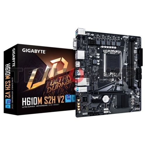 Материнская плата Gigabyte H610M S2H V2, LGA 1700, Intel H610, 2xDDR5, 4xSATA, 1xM.2, 1xPCIe 4.0 x16, 1xPCIe x1, 1xHDMI, 2xDP, 1xD-Sub, 1x 1Gb LAN, 2xUSB-A 3.2 Gen 1, 4xUSB-A 2.0, 3x 3.5 мм, 7.1, mATX
