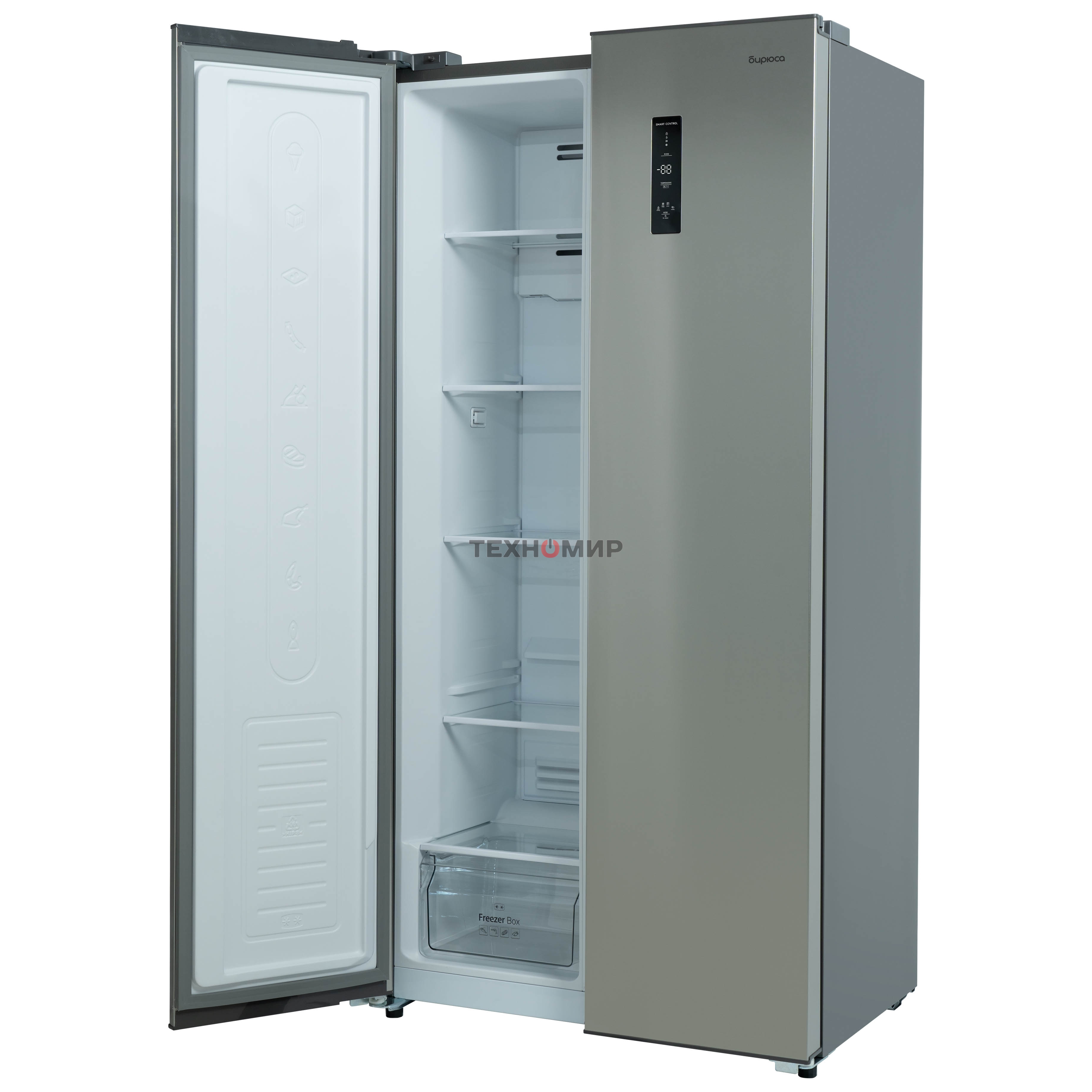 Холодильник Бирюса SBS 400 I нержавеющая сталь двухкамерный 232/168 л морозилка слева, No Frost, Side-by-side