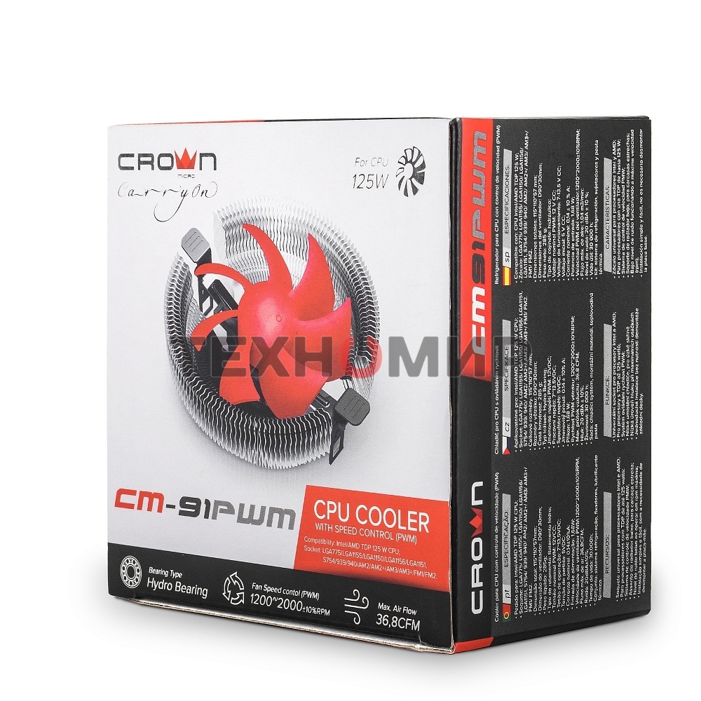 Кулер для процессора Crown CM-91PWM v2 серебристый/красный, 90 мм, алюминий, 2000 об/мин, 20 дБ, 4 pin, 125 Вт, 57 мм
