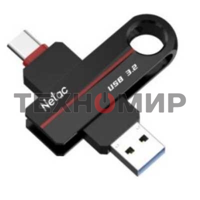 Флешка USB Netac US18 (NT03US18C-064G-32BK), 64Gb, USB 3.2/TypeC, R/W 200/100, черный/красный