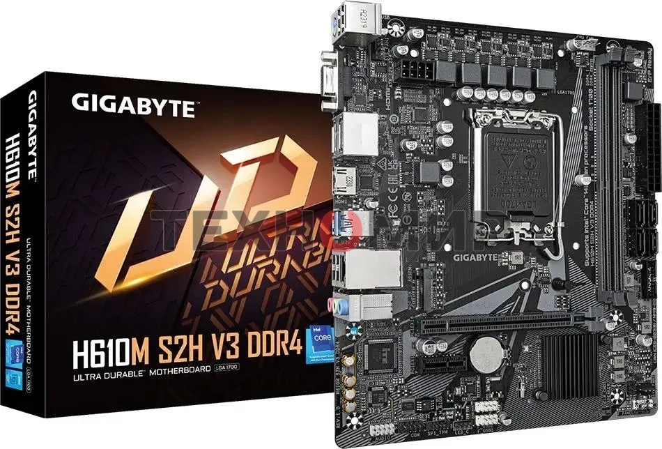 Материнская плата Gigabyte H610M S2H V3 DDR4, LGA 1700, Intel H610, 2xDDR4, 4xSATA, 1xM.2, 1xPCIe 4.0 x16, 1xPCIe x1, 1xHDMI, 1xDP, 1xVGA, 1x 1Gb LAN, 2xUSB-A 3.2 Gen 1, 4xUSB-A 2.0, 3x 3.5 мм, 7.1, mATX
