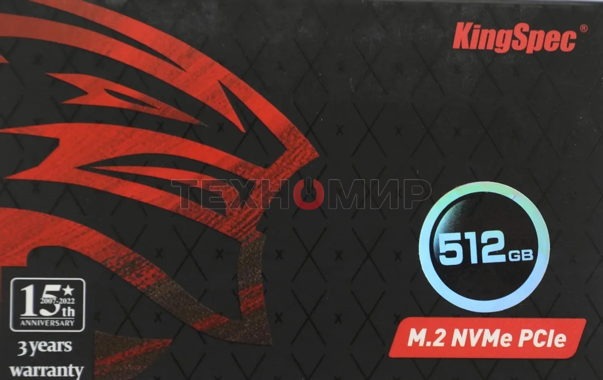 Накопитель SSD KingSpec NX-512, 512Gb, PCIe 3.0 x4, M.2 2280, NVMe, R/W 3400/3100