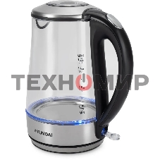 Чайник электрический Hyundai HYK-G8406 1.7 л, 2200 Вт, прозрачный/черный (корпус: нержавеющая сталь)