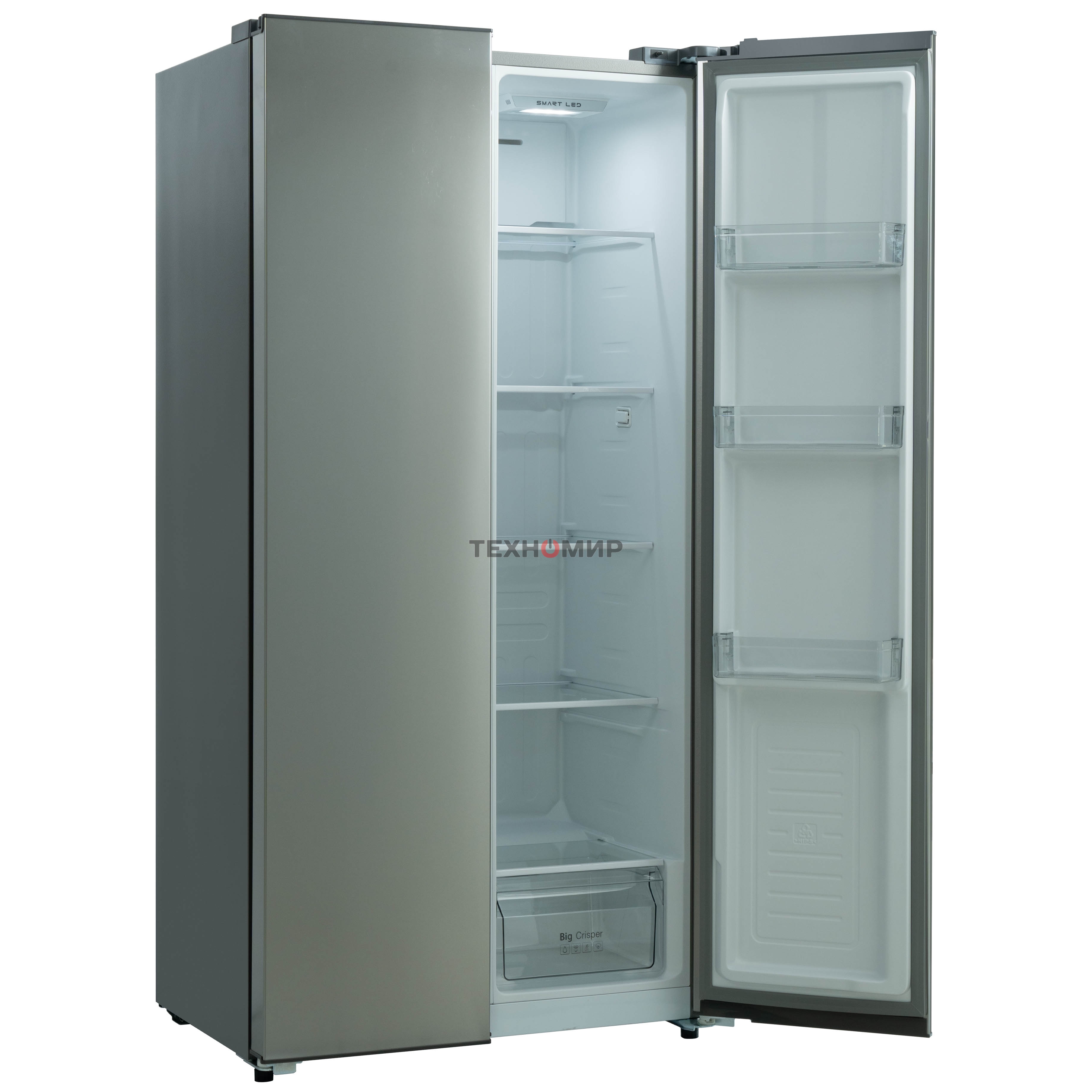 Холодильник Бирюса SBS 400 I нержавеющая сталь двухкамерный 232/168 л морозилка слева, No Frost, Side-by-side