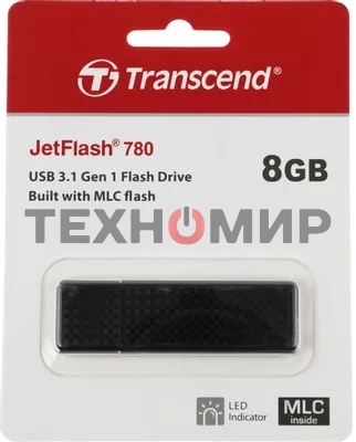 Флешка USB Transcend JetFlash 780 (TS8GJF780), 8Gb, USB 3.0, R/W 140/40, черный/серебристый