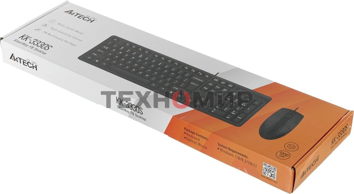 Комплект клавиатура+мышь A4Tech KK-3330S проводной, USB, 1200 DPI, чёрный