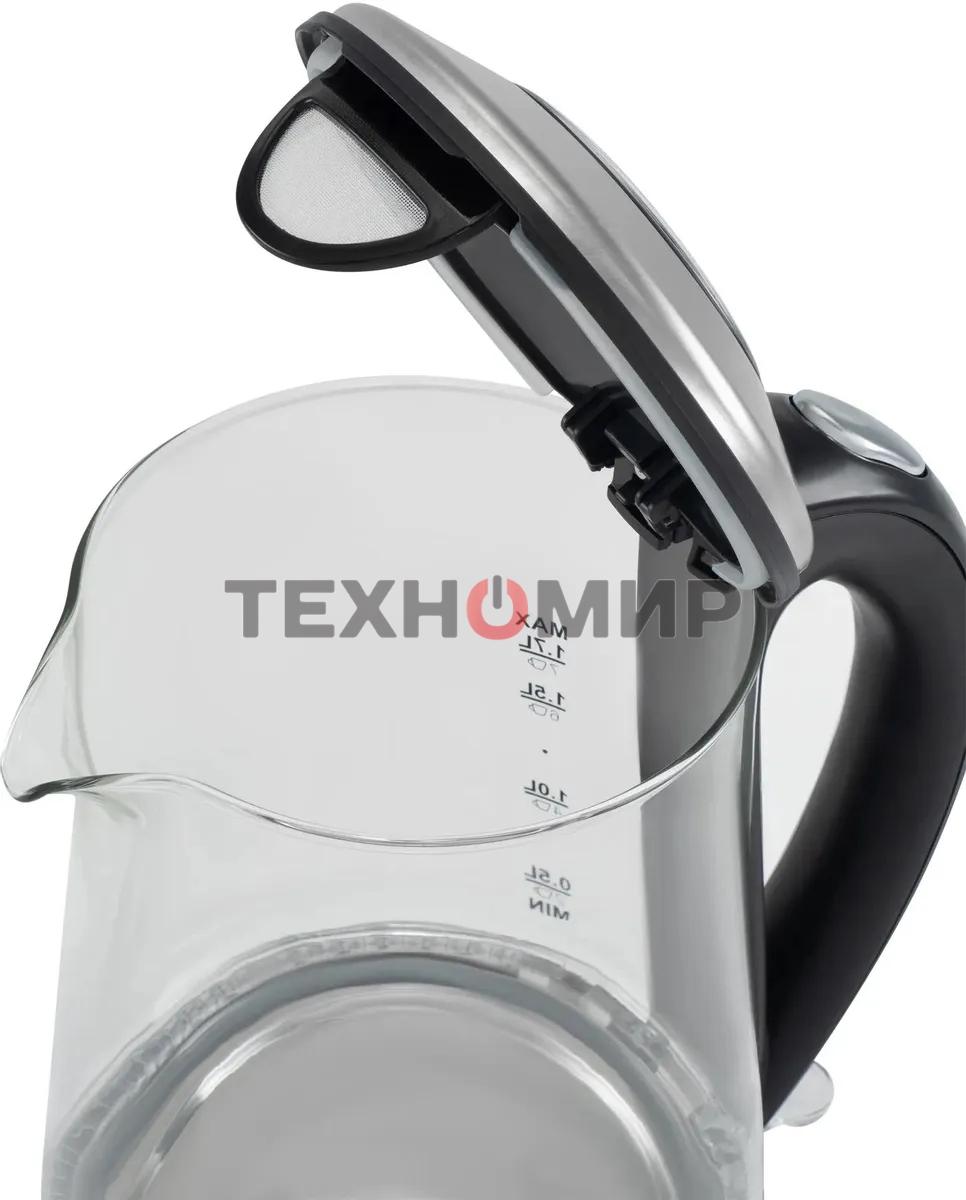 Чайник электрический Hyundai HYK-G8406 1.7 л, 2200 Вт, прозрачный/черный (корпус: нержавеющая сталь)