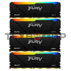 Оперативная память Kingston Fury Beast, DDR4, 32GB (4x8GB), 3600MHz, CL17, DIMM, с радиаторами, RGB, черный