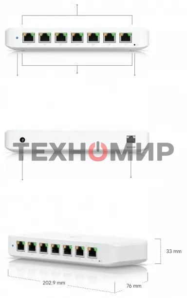 Коммутатор Ubiquiti UniFi Switch Ultra 60W PoE-коммутатор, 8х 1G RJ45, раздача 52 Вт