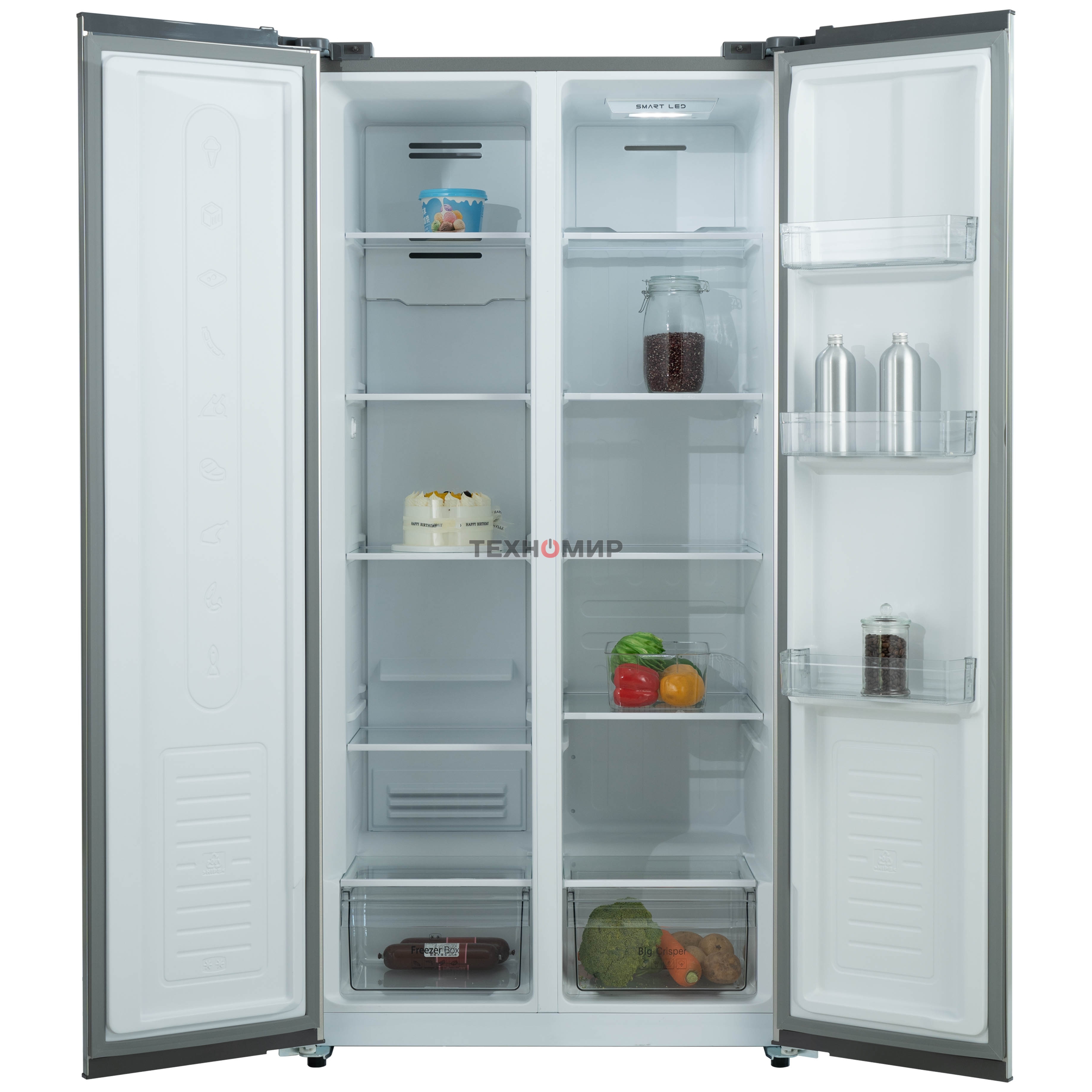 Холодильник Бирюса SBS 400 I нержавеющая сталь двухкамерный 232/168 л морозилка слева, No Frost, Side-by-side