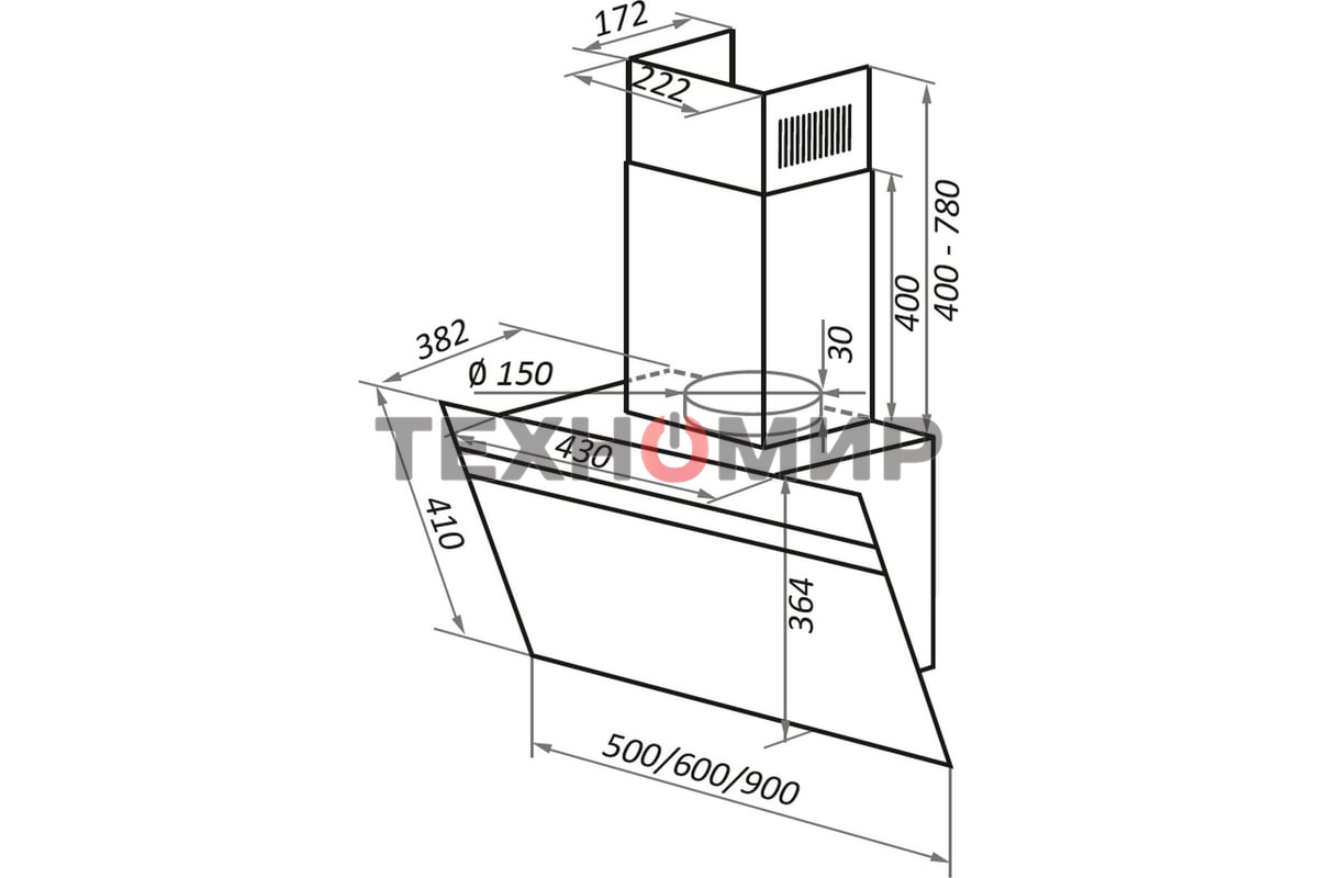 Вытяжка наклонная Maunfeld Medway 60 черная, 60 см, 1000 куб. м/ч, 54 дБ