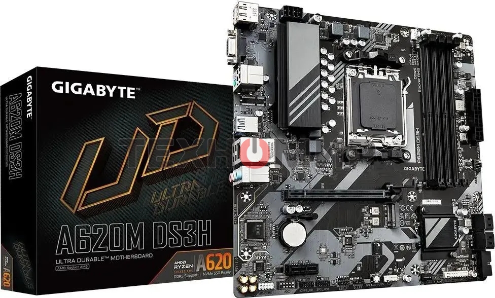 Материнская плата Gigabyte A620M DS3H, mATX, AM5, AMD A620, 4xDDR5, 4xSATA, 1xM.2, 1xPCI-E 4.0 x16, 1xPCI-E x1, 1xHDMI, 1xDP, 1xVGA, 1x 1Gb LAN, 1xUSB 3.2 Gen 1, 4xUSB 2.0, 3x3.5мм, 7.1, ATX