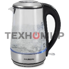 Чайник электрический Hyundai HYK-G8406 1.7 л, 2200 Вт, прозрачный/черный (корпус: нержавеющая сталь)