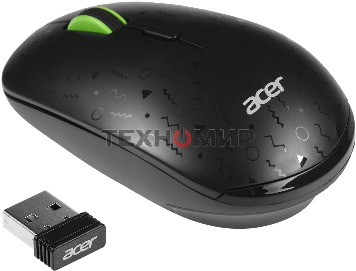 Мышь беспроводная Acer OMR307 черный, 1600 dpi, радиоканал, USB, кнопки - 4
