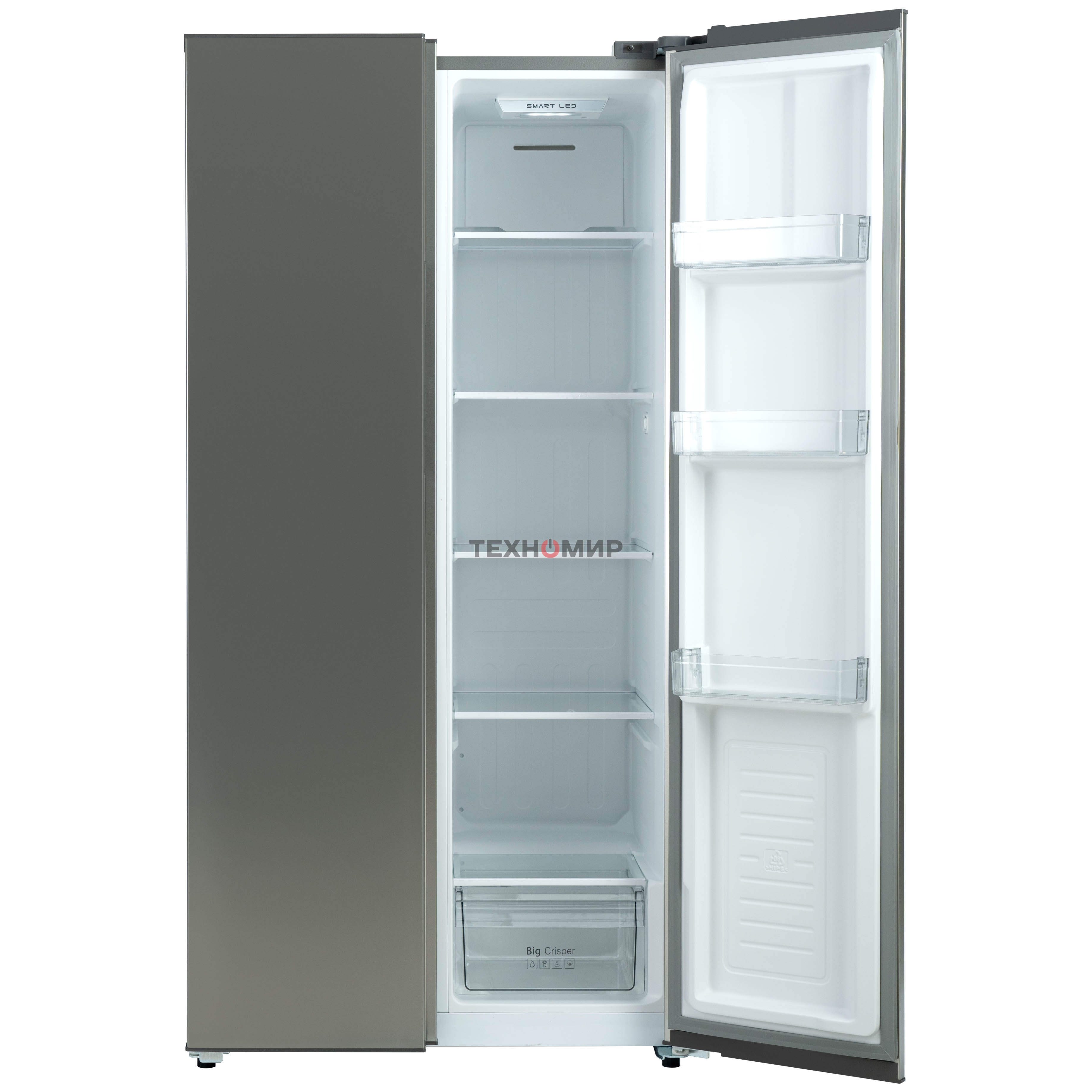 Холодильник Бирюса SBS 400 I нержавеющая сталь двухкамерный 232/168 л морозилка слева, No Frost, Side-by-side