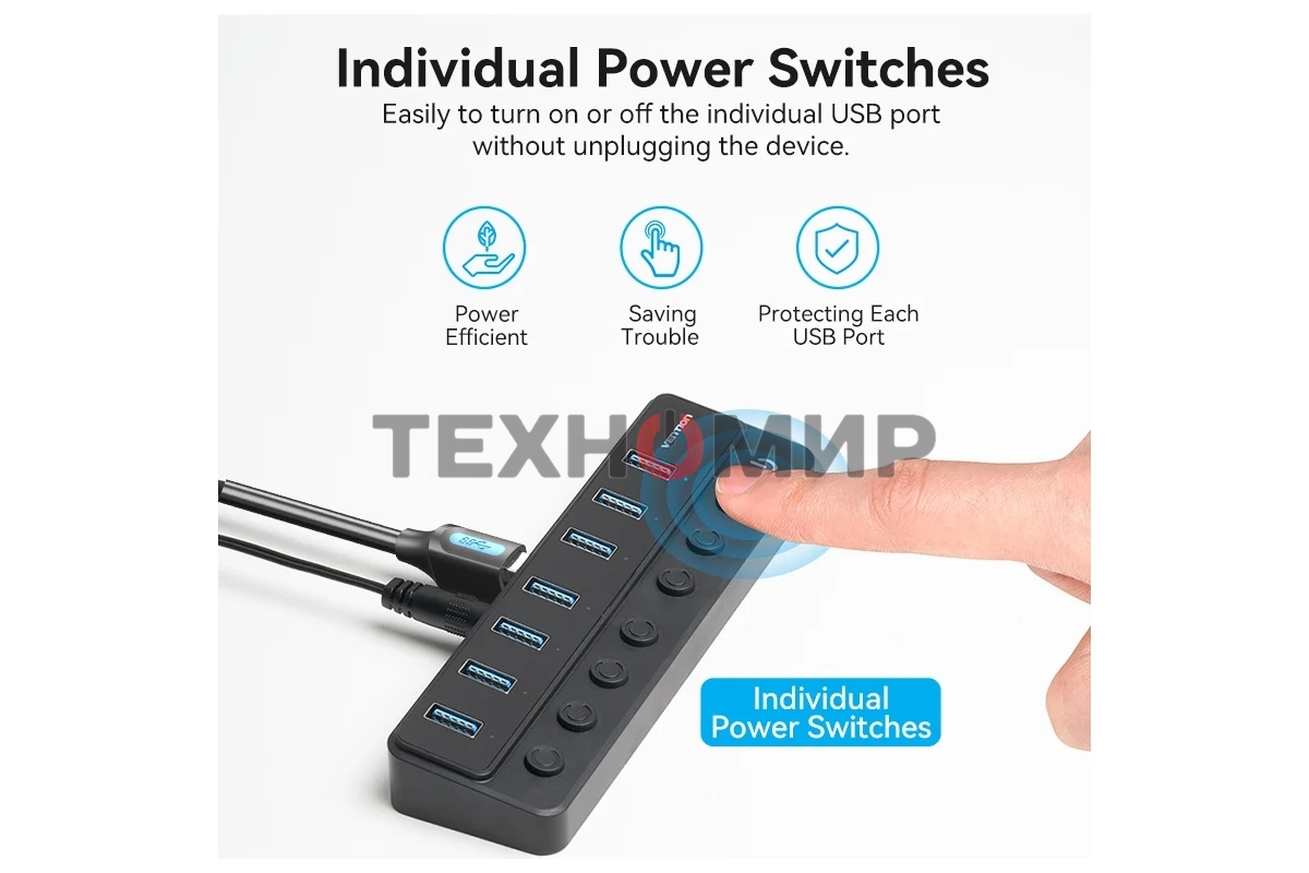 USB-концентратор Vention OTG USB 3.0 на 7 портов черный