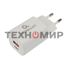 Сетевое зарядное устройство Cablexpert MP3A-PC-42, 30Вт, быстрая зарядка QC3.0/PD, 2 порта: USB и Type-C, белый, пакет