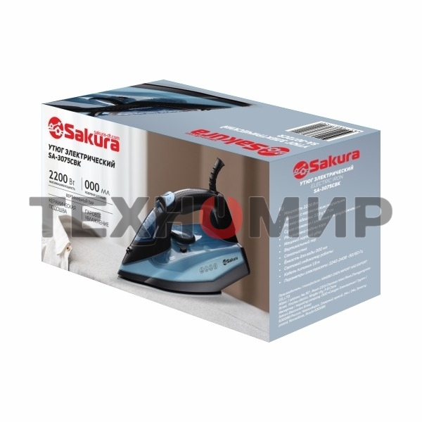 Утюг Sakura SA-3075CBK 380мл, 2400 Вт,керам, черный/синий