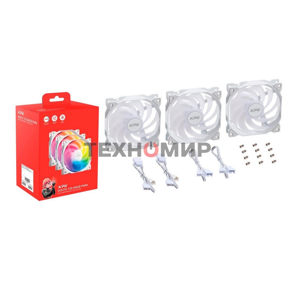 Комплект вентиляторов для корпуса ADATA XPG VENTO 120 ARGb PWM белый, 120 мм, 1850 об/мин, 21 дБ, 4 pin