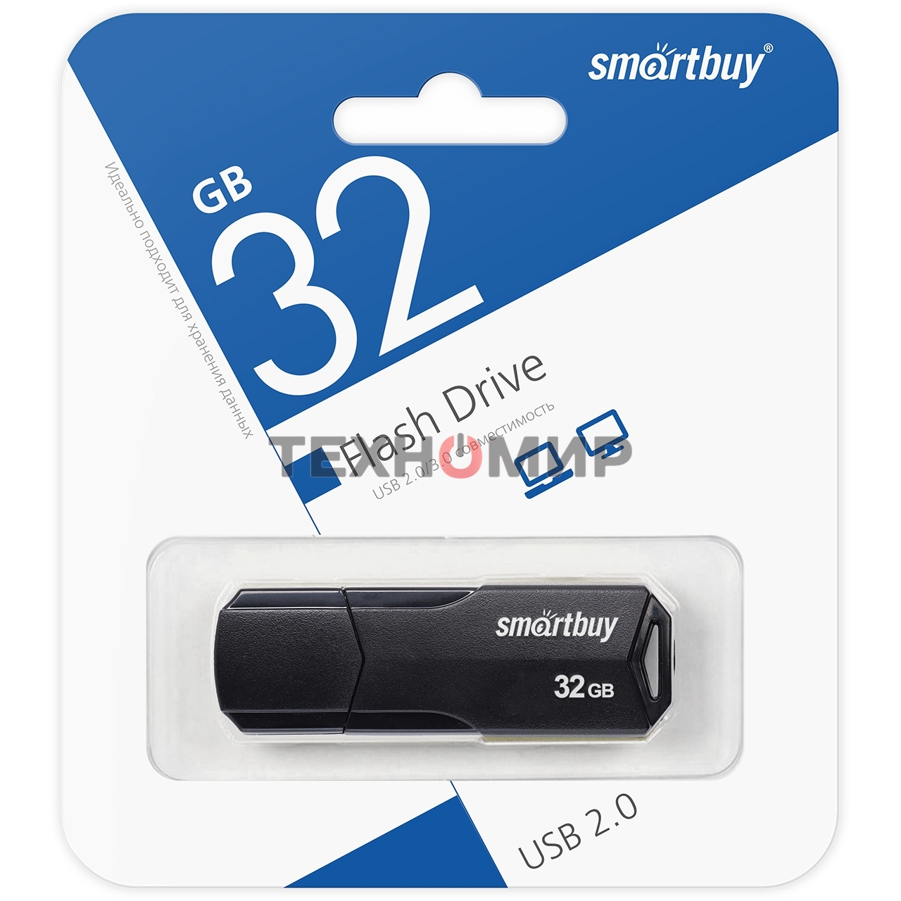 Флешка USB SmartBuy CLUE black (SB32GbCLU-K), 32Gb, USB 2.0, R/W 30/15, черный