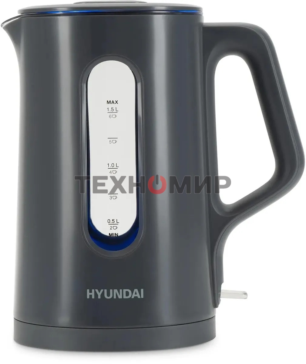 Чайник электрический Hyundai HYK-G4508 1.5л. 1700Вт серый/прозрачный корпус: стекло