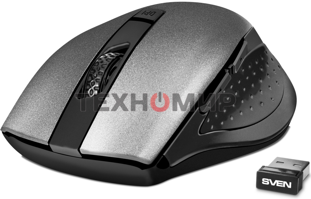 Мышь беспроводная SVEN RX-425W серый, 1600 dpi, радиоканал, USB, кнопки - 6