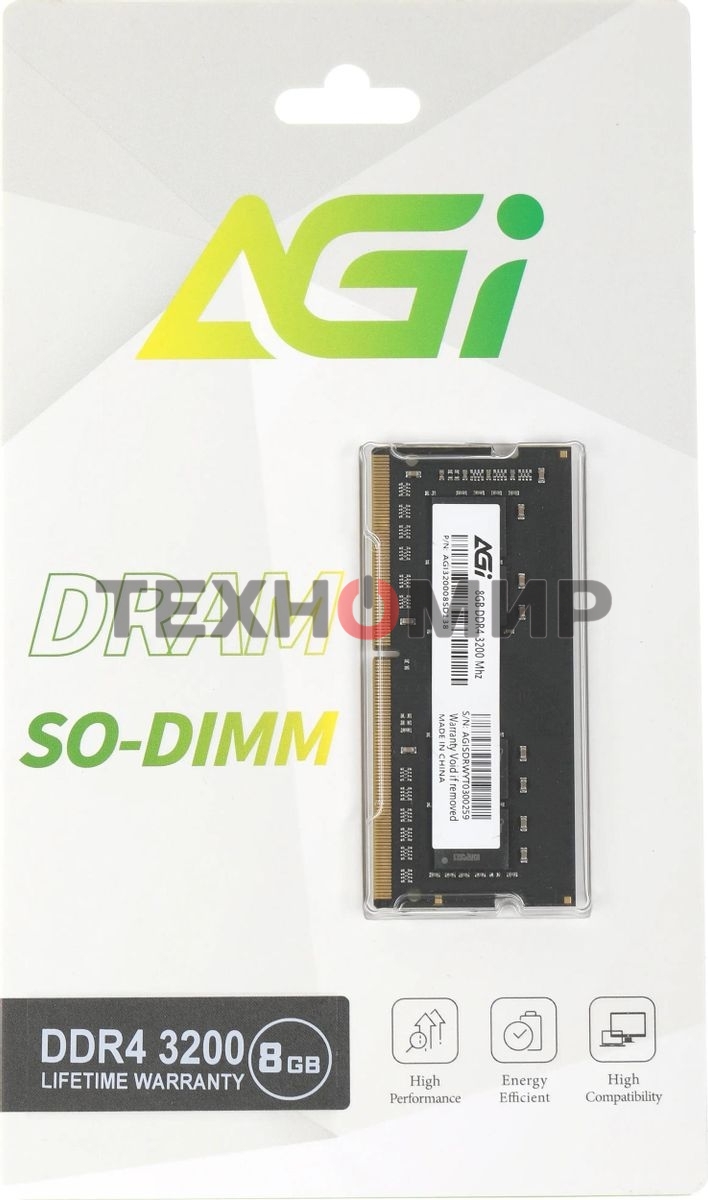 Оперативная память AGI Premier, DDR4, 8GB (1x8GB), 3200 MHz, CL22, без радиатора, SO-DIMM