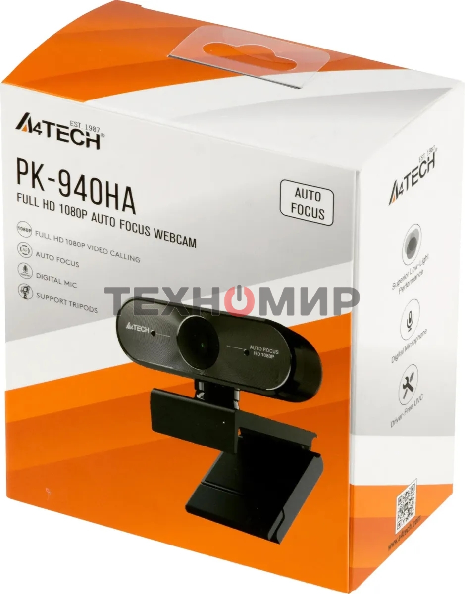 Веб-камера A4Tech PK-940HA 1920x1080, 30 кадр/с, USB Type-A, микрофон, автоматическая фокусировка, универсальное крепление