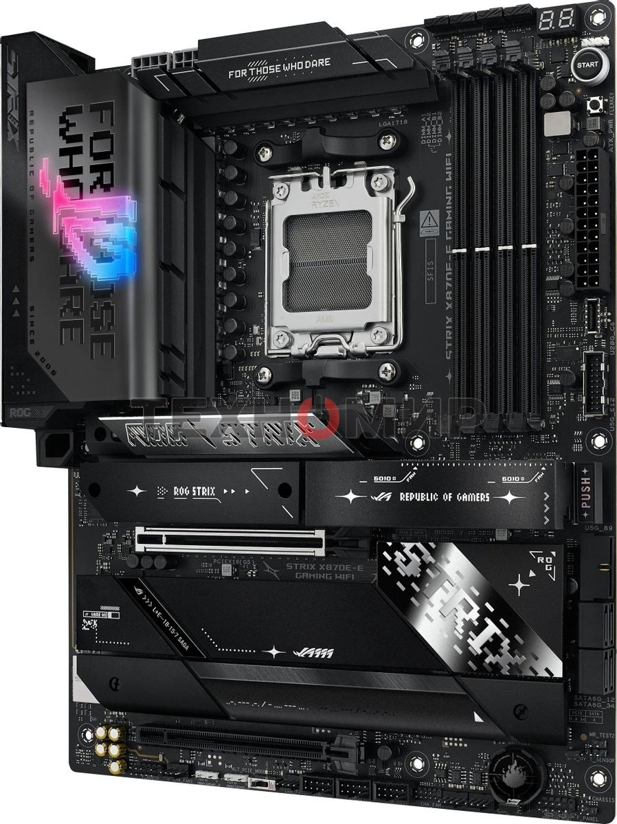 Материнская плата ASUS ROG STRIX X870E-E GAMING WIFI, AM5, AMD X870E, 4xDDR5, 4xSATA, 5xM.2, 1xPCI-E 5.0 x16, 1xPCI-E 4.0 x4, 1xHDMI, 1xUSB-C 3.2 Gen 2, 1xUSB-C 3.2 Gen 2x2, 2xUSB-C 4.0, 1x 5Gb LAN, 9xUSB-A 3.2 Gen 2, 2x3.5 мм, TOSLINK, 1xWi-Fi 7, ATX
