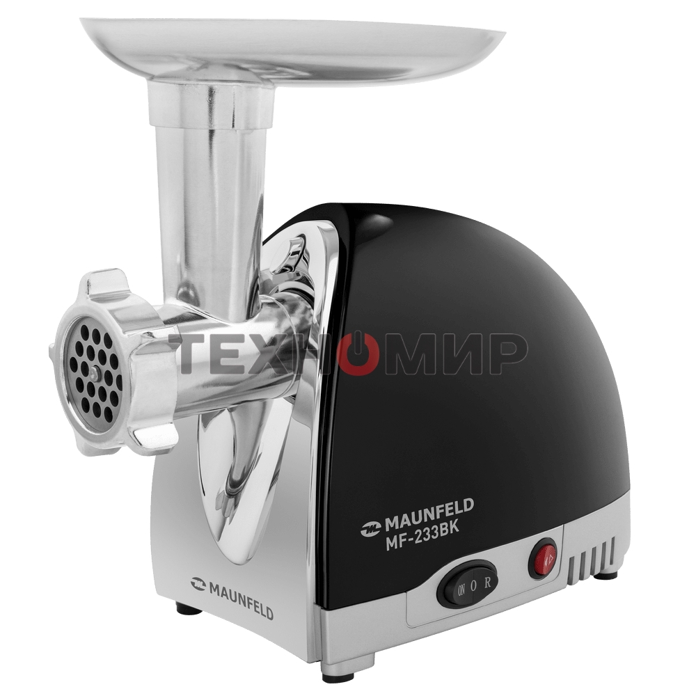 Мясорубка электрическая Maunfeld MF-233BK черный, 1360 Вт, 1.5 кг/мин, реверс, металлический лоток, насадки - 5