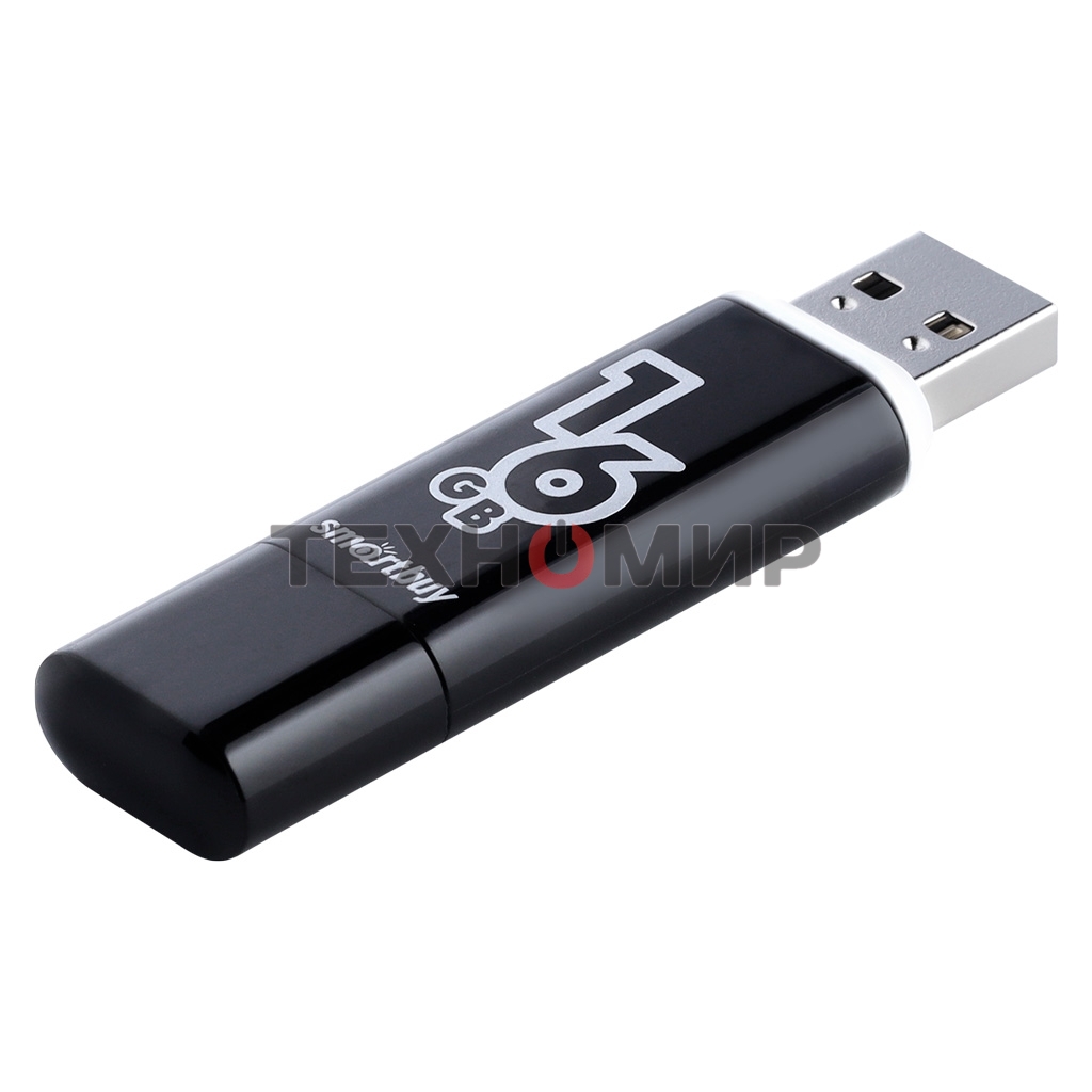 Флешка USB Smartbuy Glossy series Black (SB16GbGS-K), 16Gb, USB 2.0, R/W 25/15, черный