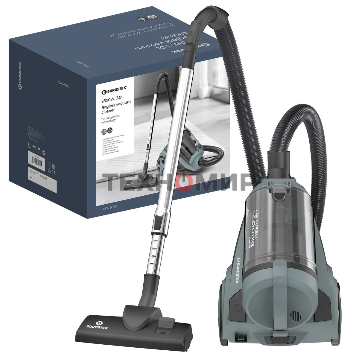 Пылесос Eurostek EVC-3010 синий, 400/2800 Вт, уборка сухая, пылесборник контейнер 3 л