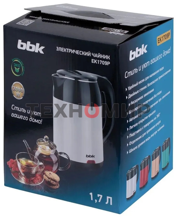 Чайник электрический BBK EK1709P черный/белый