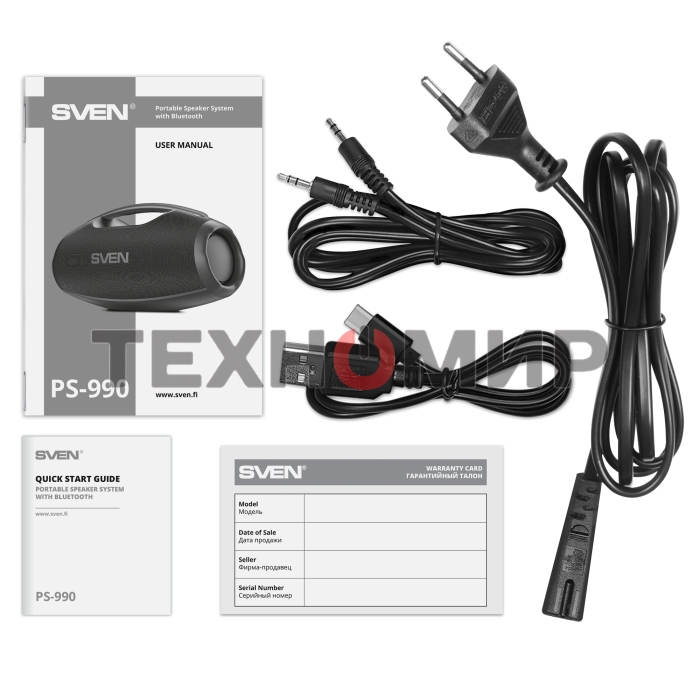 Портативная акустическая система SVEN PS-990, черный, 2.0, 2x90 Вт (RMS), IPx7, TWS, Bluetooth, USB, аккумулятор