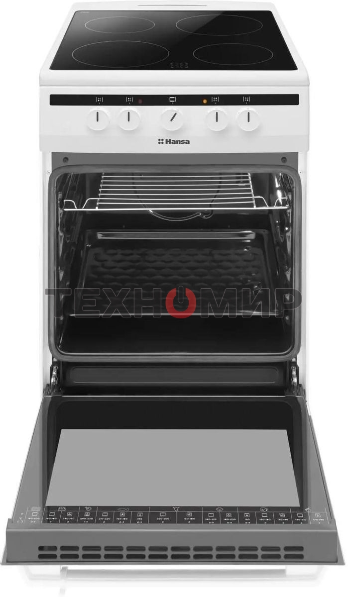 Плита электрическая Hansa FCCW54002 белый, конфорок 4 шт, духовка 68 л, 50 см x 85 см x 60 см