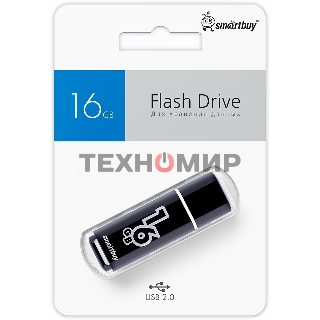 Флешка USB Smartbuy Glossy series Black (SB16GbGS-K), 16Gb, USB 2.0, R/W 25/15, черный
