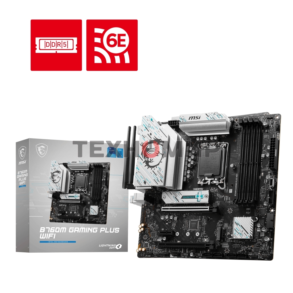Материнская плата MSI B760M GAMING PLUS WIFI, LGA 1700, Intel B760, 4xDIMM DDR5, 4xSATA, 2xM.2, 1xPCI-E 4.0 x16, 1xPCI-E 3.0 x1, 2xHDMI, 2xDP, 1x 2.5Gb LAN, 2xUSB-A 3.2 Gen 2, 4xUSB 2.0, Micro-ATX