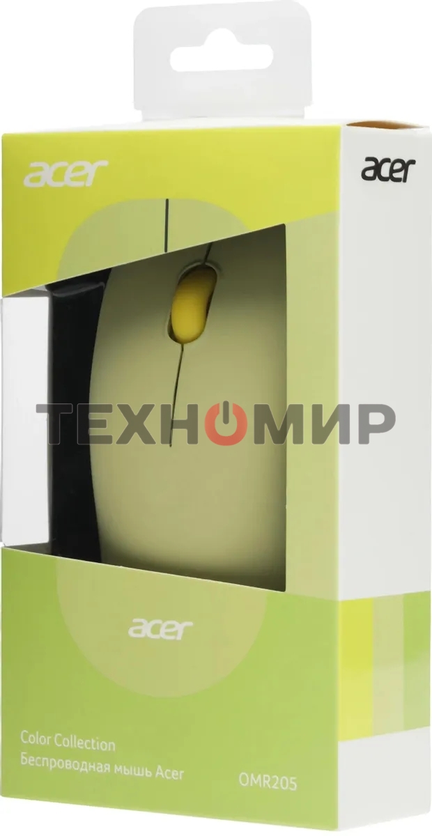 Мышь беспроводная Acer OMR205 зеленый/желтый, 1200 dpi, радиоканал, USB, кнопки - 3