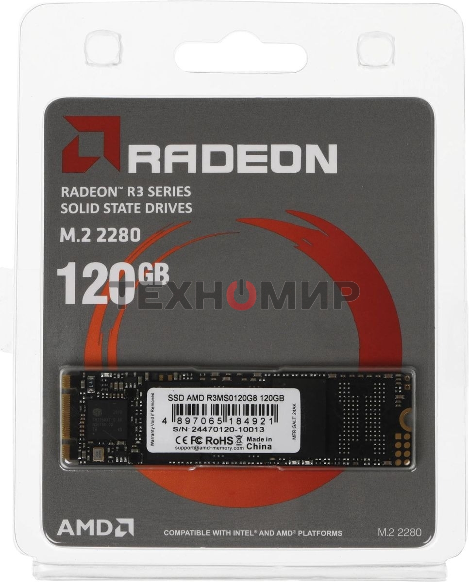 Накопитель SSD AMD Radeon R3MS0120G8, 120Gb, M.2 2280, SATA, R/W 520/450