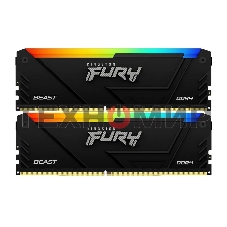 Оперативная память Kingston Fury Beast, DDR4, 32GB (2x16GB), 3200MHz, CL16, DIMM, с радиатором, RGB, черный