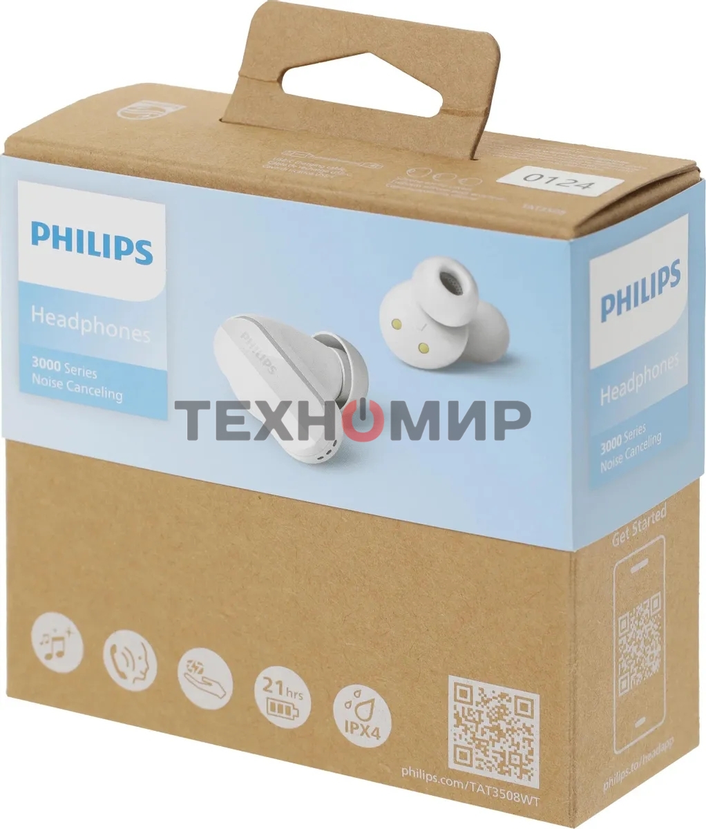 Гарнитура внутриканальные Philips TAT3508WT/00 белый беспроводные bluetooth в ушной раковине