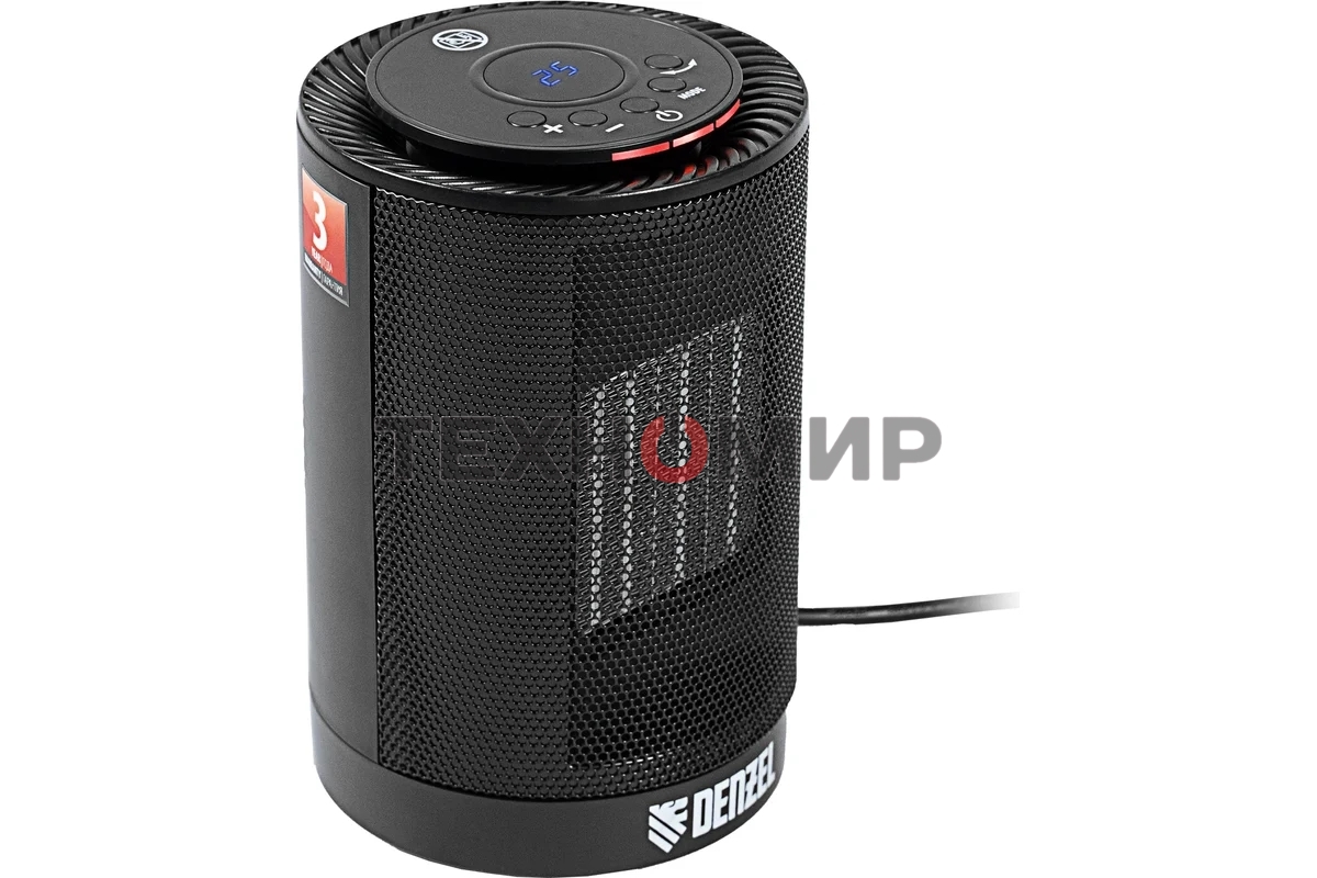 Тепловентилятор керамический Denzel DTFC-1200, черный, 600/1200 Вт, 12 м2, 3 режима, термостат