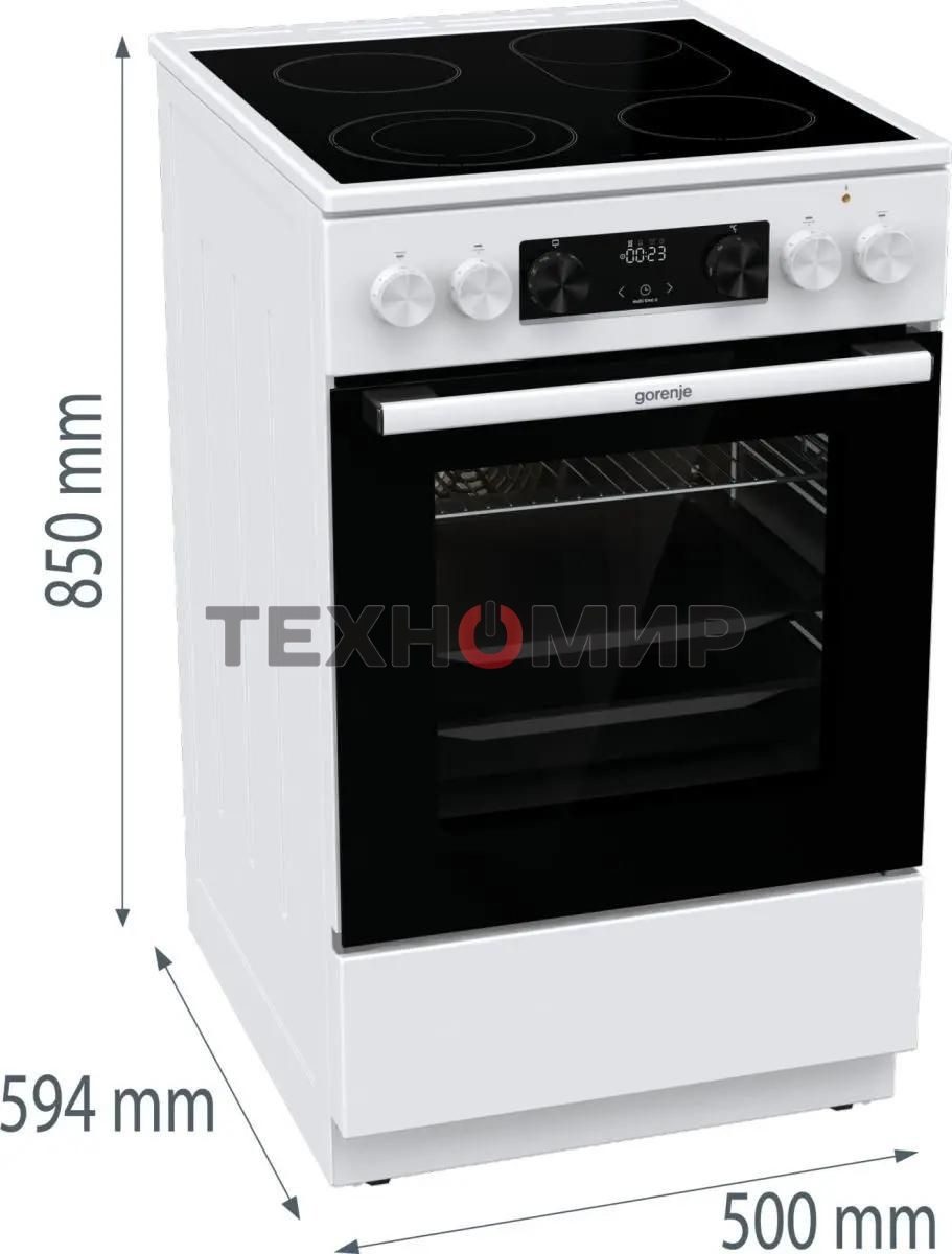 Плита электрическая Gorenje GECS5C70WA белый, конфорок 4 электрических, духовка 70 л, 50 см x 85 см x 59.4 см