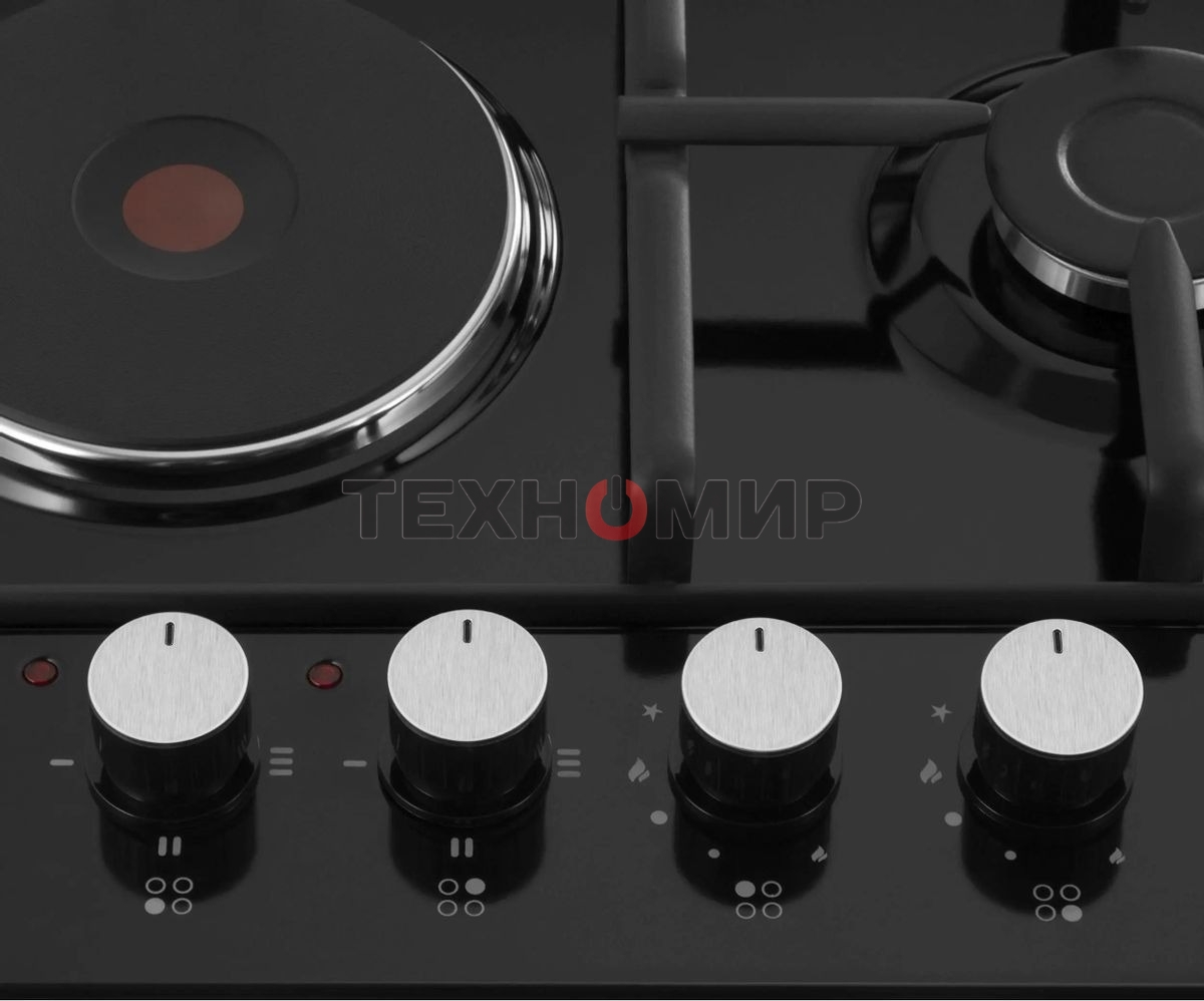 Комбинированная варочная панель Maunfeld EEHE.64.5EB/KG, 4 конфорки, эмалированная сталь, черный