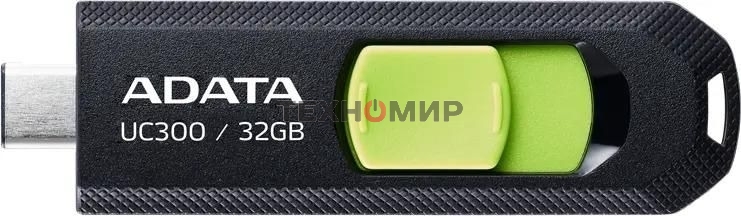 Флешка USB ADATA UC300 (ACHO-UC300-32G-RBK/GN), 32Gb, Type-C USB 3.2, R/W 100/30, черный/зеленый