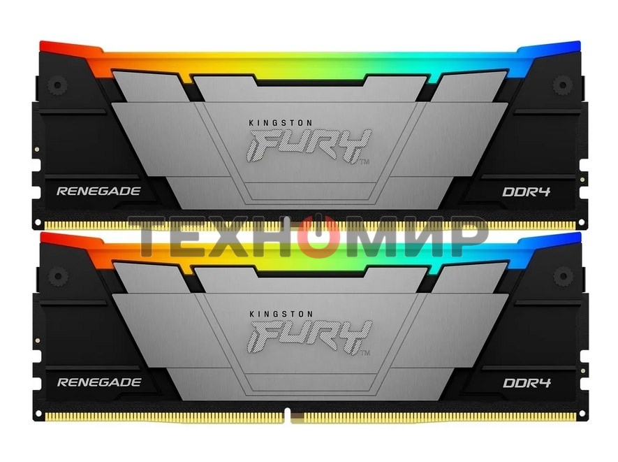 Оперативная память Kingston Fury Renegade, DDR4, 64GB (2x32GB), 3600MHz, CL18, DIMM, радиатор, RGB, черный/серебристый