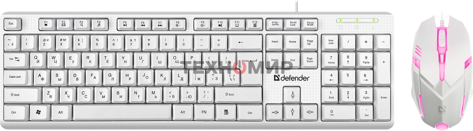 Комплект клавиатура+мышь Defender Motion C-977 проводной, USB, 1600 DPI, белый