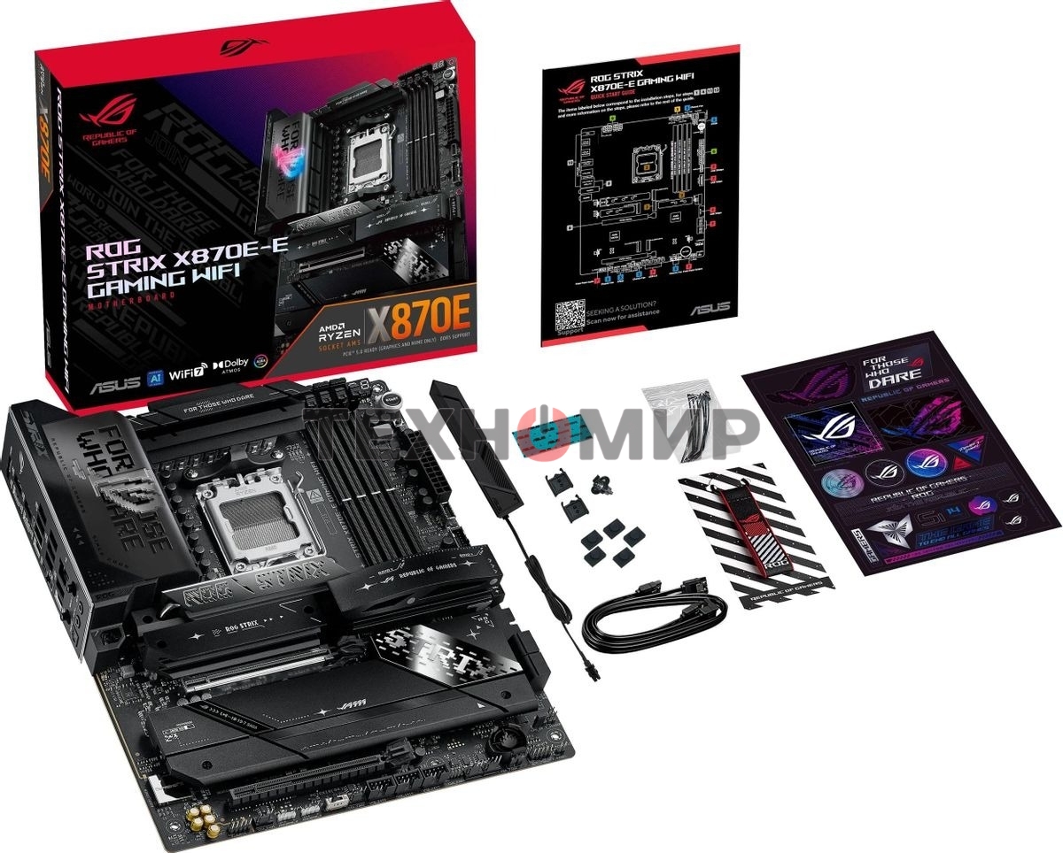 Материнская плата ASUS ROG STRIX X870E-E GAMING WIFI, AM5, AMD X870E, 4xDDR5, 4xSATA, 5xM.2, 1xPCI-E 5.0 x16, 1xPCI-E 4.0 x4, 1xHDMI, 1xUSB-C 3.2 Gen 2, 1xUSB-C 3.2 Gen 2x2, 2xUSB-C 4.0, 1x 5Gb LAN, 9xUSB-A 3.2 Gen 2, 2x3.5 мм, TOSLINK, 1xWi-Fi 7, ATX