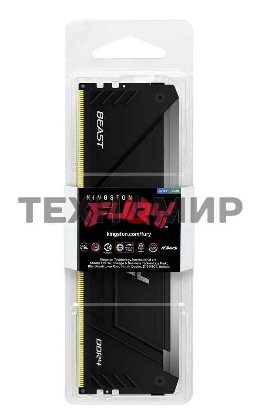 Оперативная память Kingston Fury Beast, DDR4, 16GB (1x16GB), 3600MHz, CL18, DIMM, с радиатором, RGB, черный